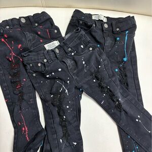 Splatter Paint Black Jeans and Xmas sweaters boys